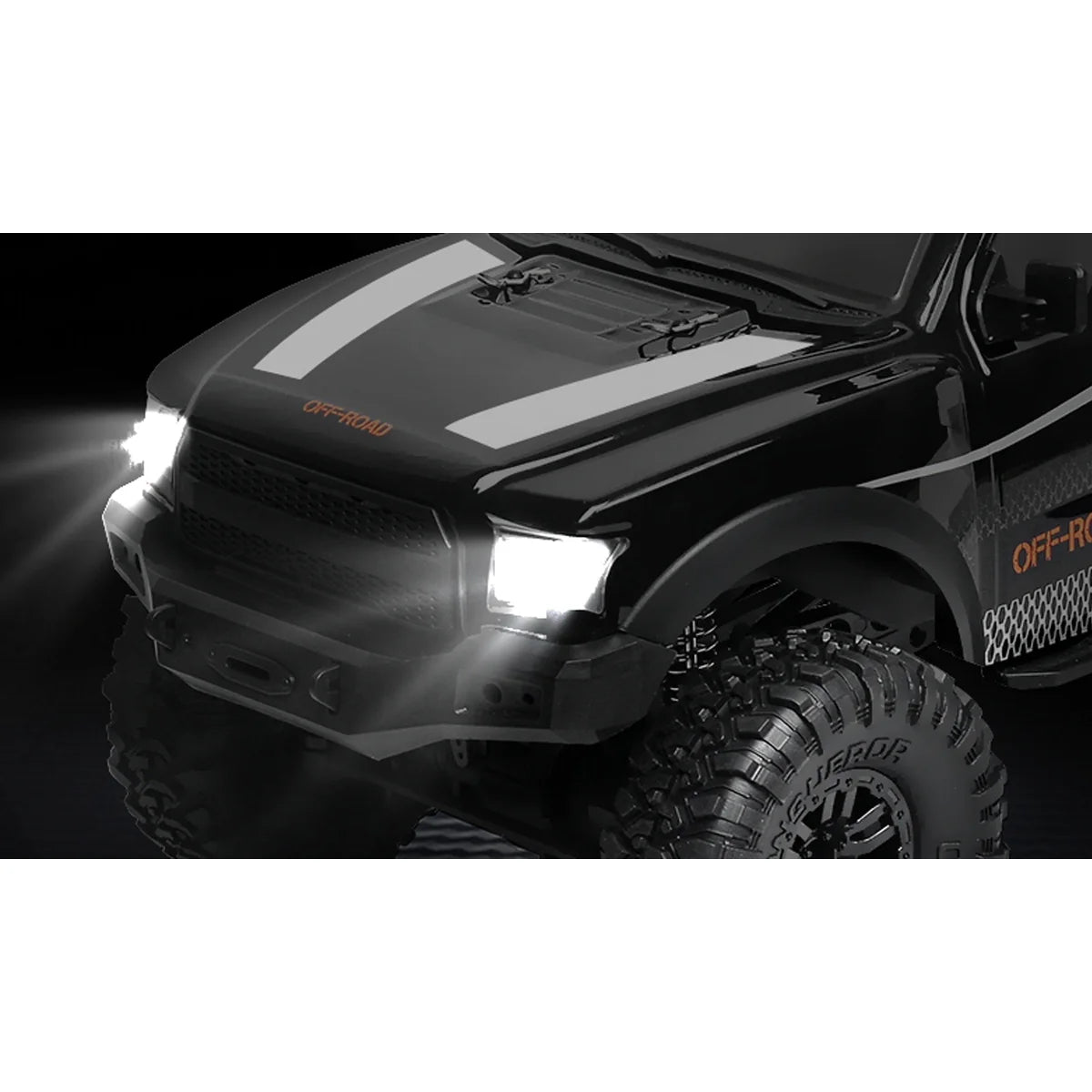 Amewi Dirt Climbing PickUp Crawler 4WD schwarz 22593 im Maßstab 1:10 Crawler RTR – Frontansicht