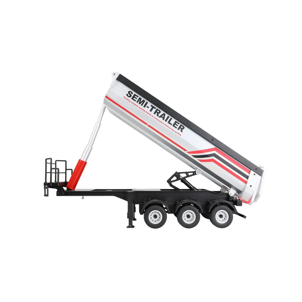 Amewi Dreiachs-Sattelauflieger mit Kippmulde Silber 22777 im Maßstab 1:18 Truck RTR – Seitenansicht