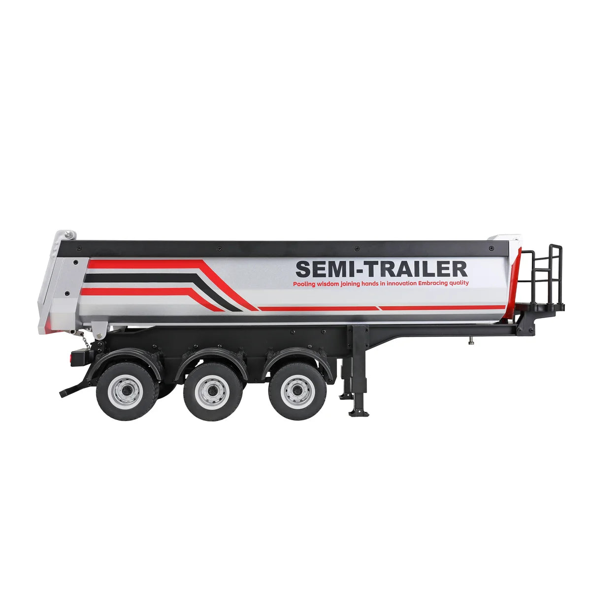 Amewi Dreiachs-Sattelauflieger mit Kippmulde Silber 22777 im Maßstab 1:18 Truck RTR – Seitenansicht
