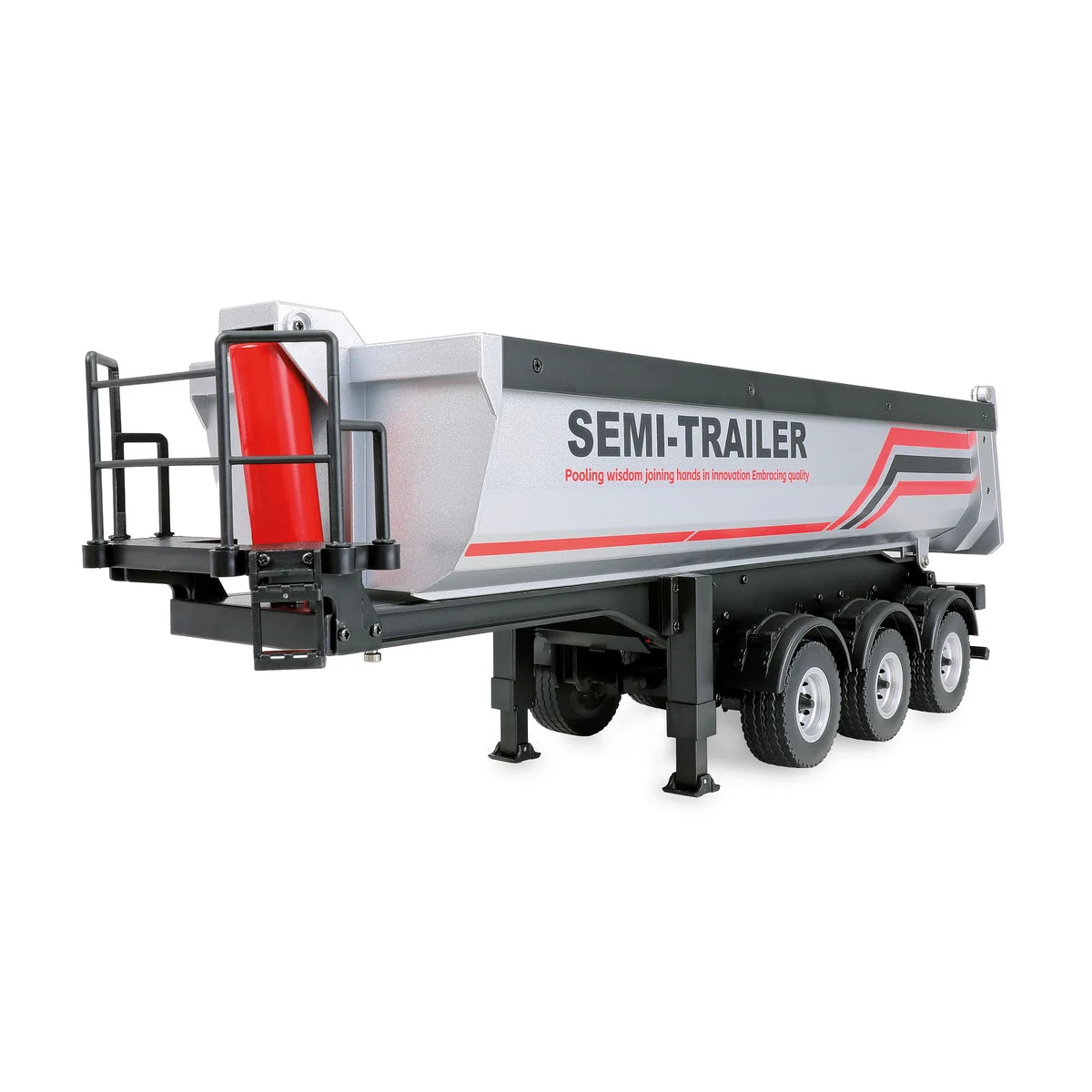 Amewi Dreiachs-Sattelauflieger mit Kippmulde Silber 22777 im Maßstab 1:18 Truck RTR – Seitenansicht