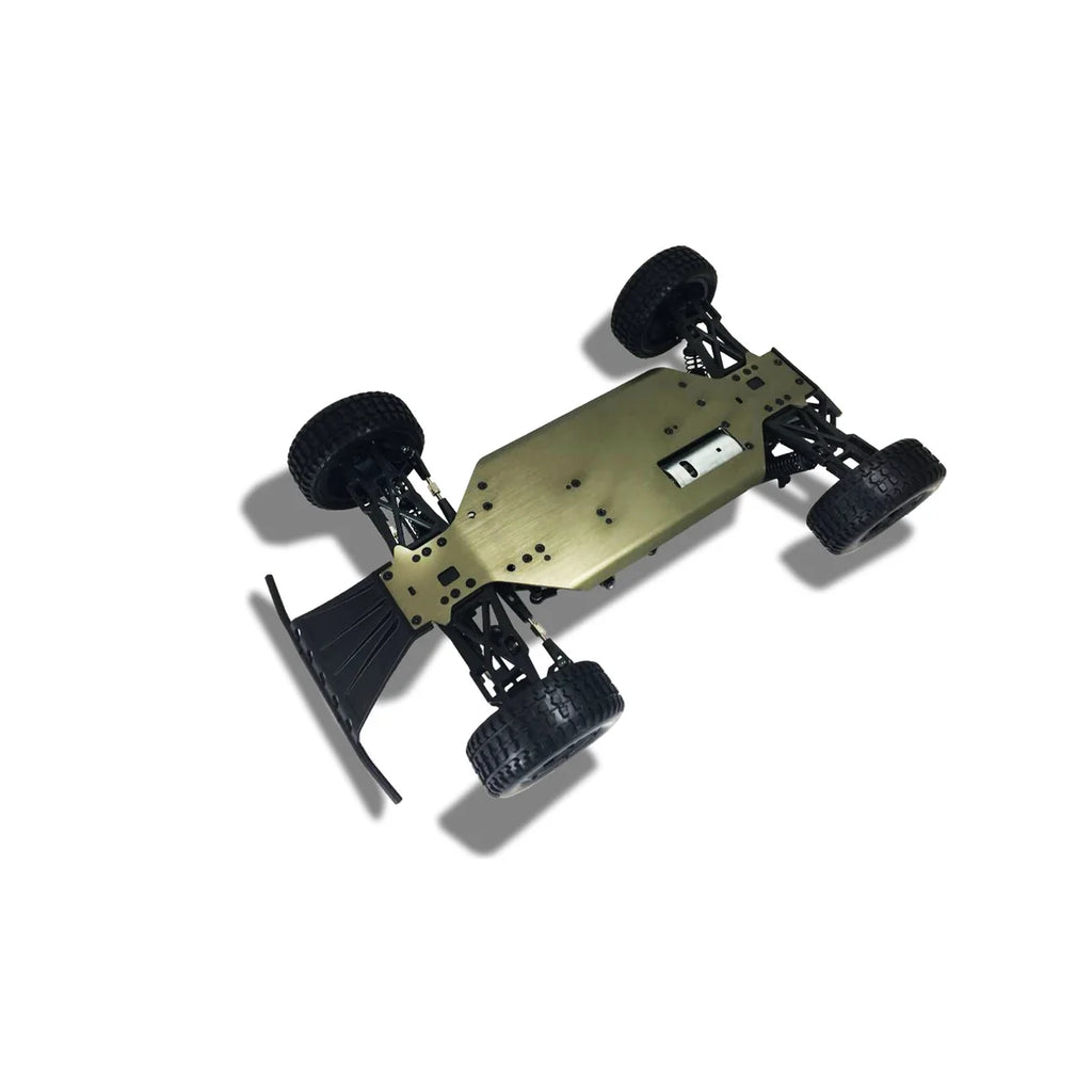 Amewi Dune Breaker Sand Buggy brushed 4WD 22319 im Maßstab 1:10 Buggy RTR – Draufsicht mit schwarzem Chassis und vier Reifen