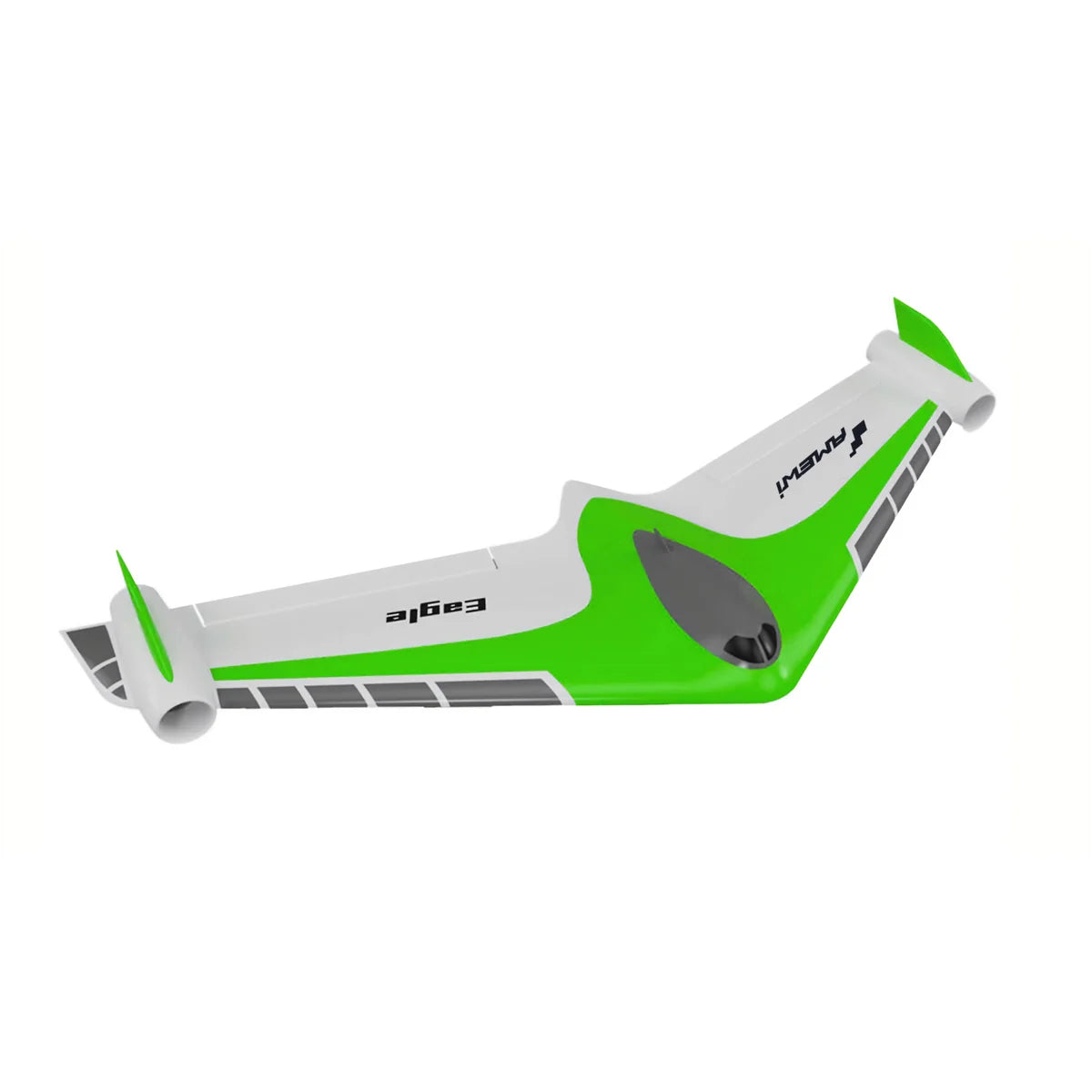 Amewi Eagle Twin V2 40mm EDF Nurflügler Grün 24141 Flugzeug PNP – Seitenansicht grüne Nurflügel-Drohne mit weißen Tragflächen