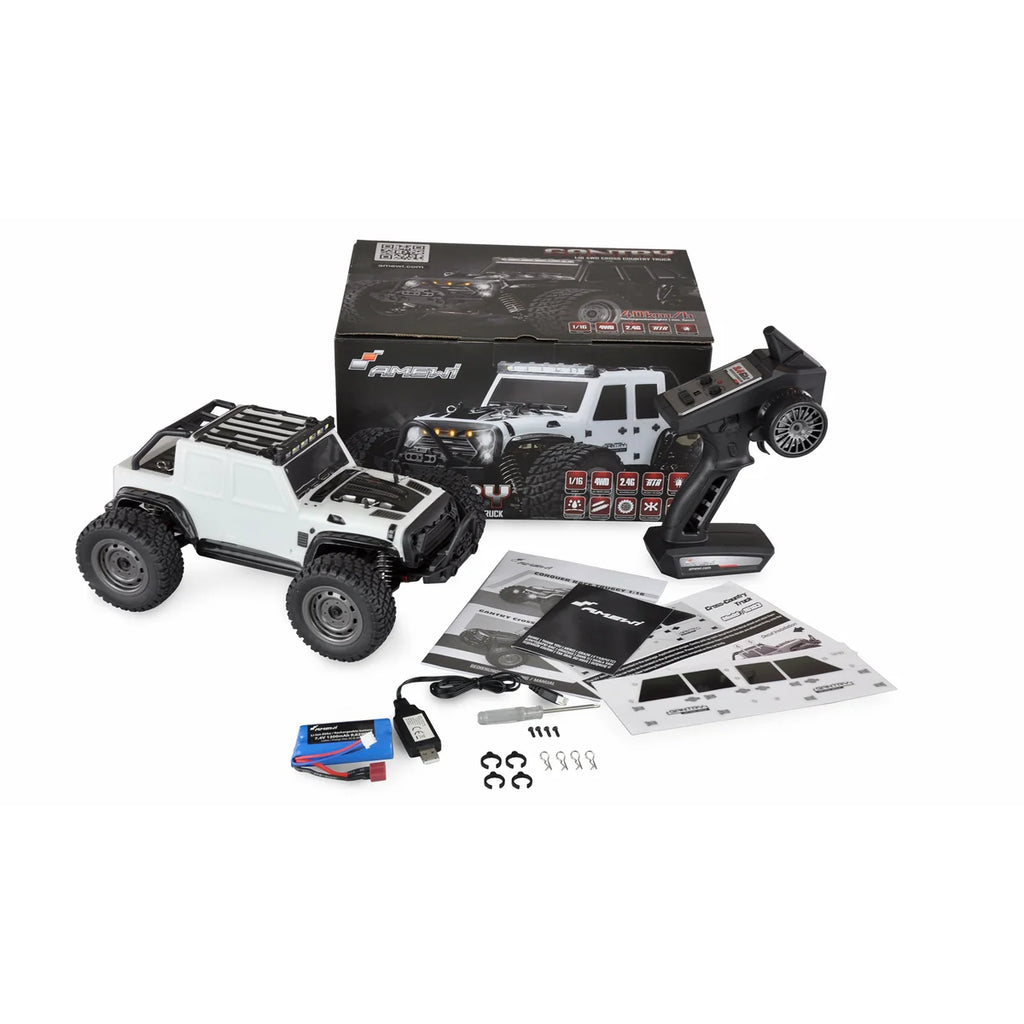 Amewi Gantry Cross-Country Truck brushed 4WD weiß 22606 im Maßstab 1:16 Offroad RTR – Lieferumfang und Zubehör