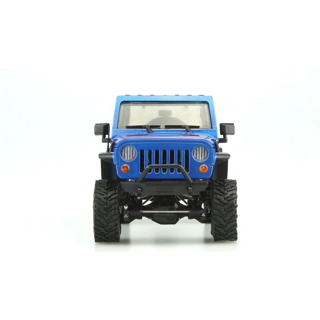 Amewi Geländewagen Scaler Bausatz 22322 im Maßstab 1:35 Crawler Bausatz – Frontansicht mit schwarzer Bereifung und Chassis