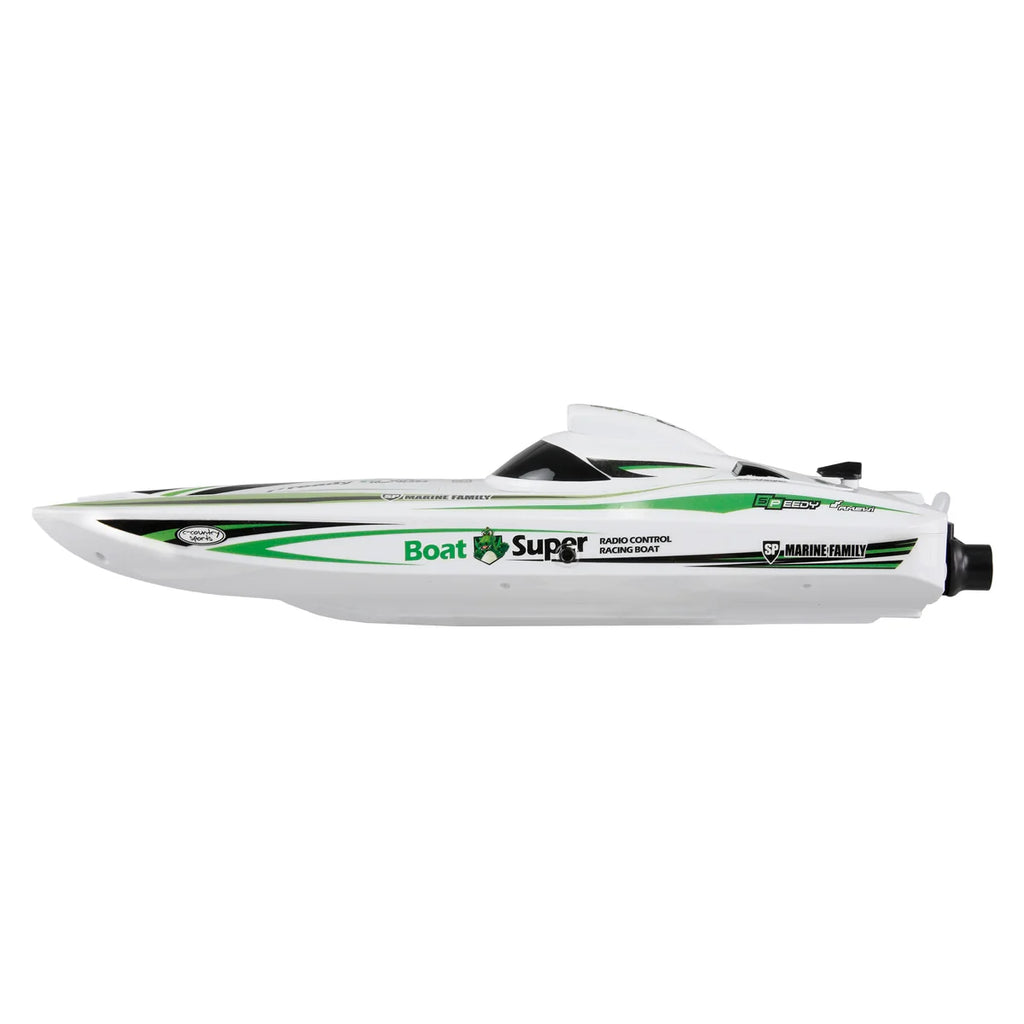 Amewi Green Arrow Katamaran brushless Jetantrieb 400mm 26113 Jetboot RTR – Seitenansicht mit grüner Lackierung und Jetantrieb