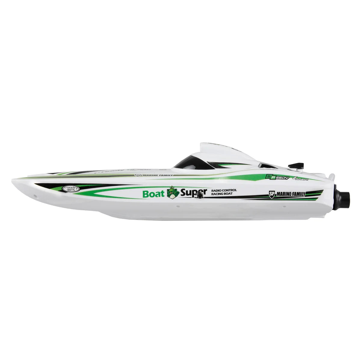 Amewi Green Arrow Katamaran brushless Jetantrieb 400mm 26113 Jetboot RTR – Seitenansicht mit grüner Lackierung und Jetantrieb