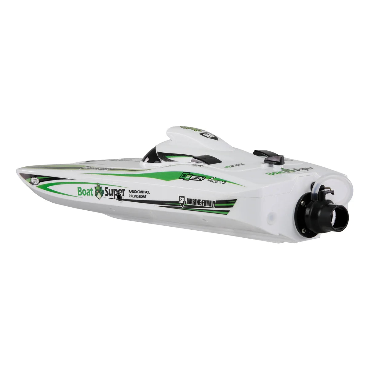 Amewi Green Arrow Katamaran brushless Jetantrieb 400mm 26113 Jetboot RTR – Seitenansicht mit grünem Streifen und Jetantrieb