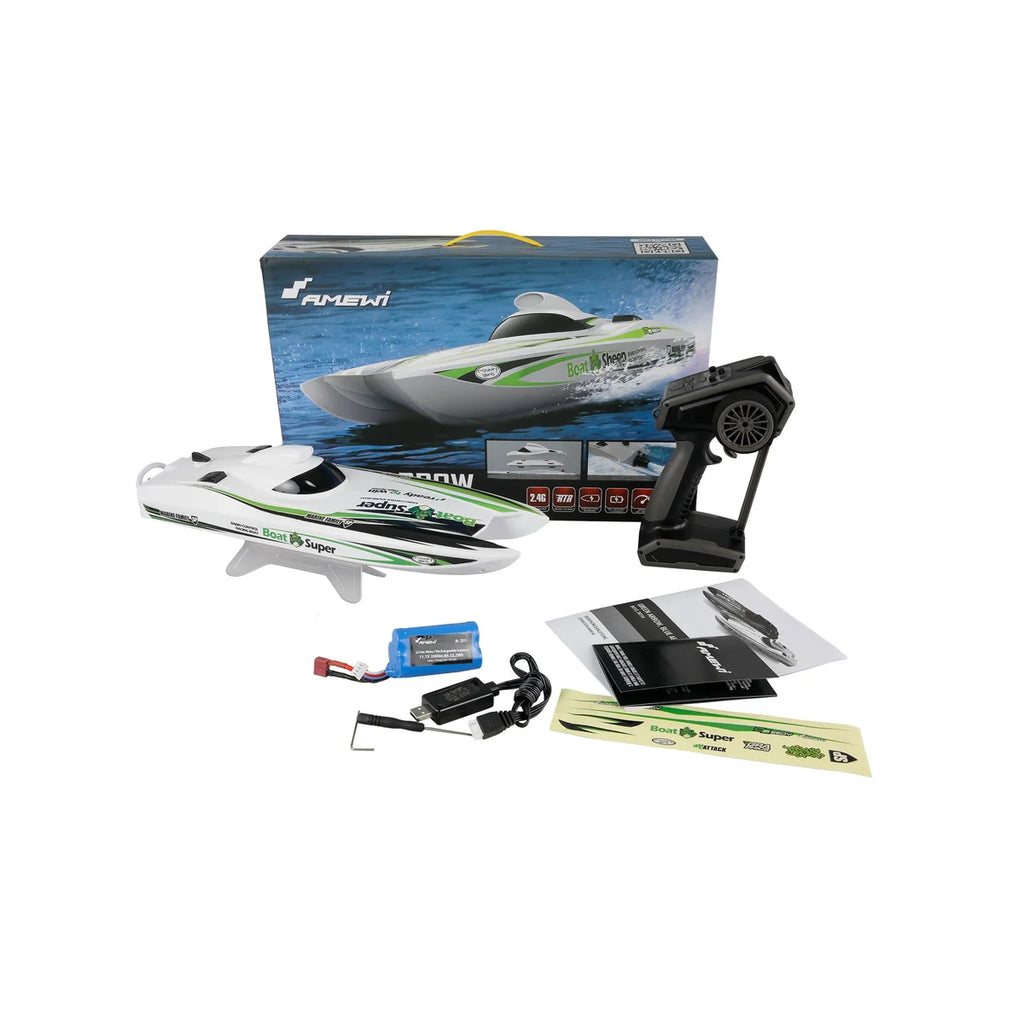 Amewi Green Arrow Katamaran brushless Jetantrieb 400mm 26113 Jetboot RTR – Lieferumfang und Zubehör