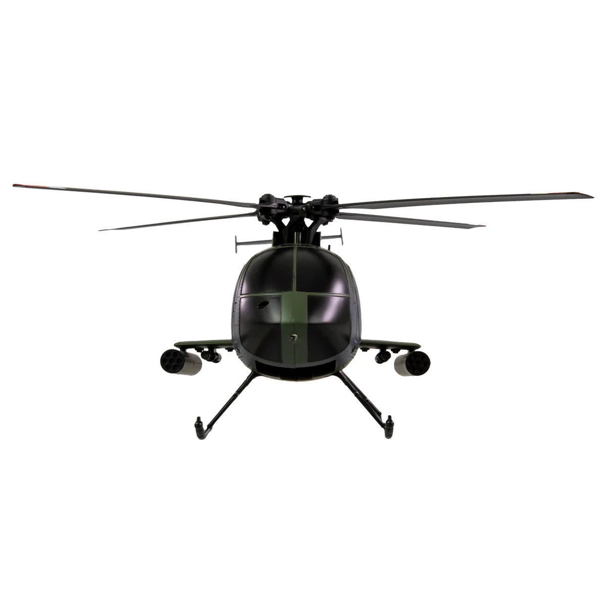 Amewi Hughes MD500 Helikopter Militär 4-Kanal 6G grau 25353 Helikopter RTF – Draufsicht mit zwei Rotorblättern und vier Kufen