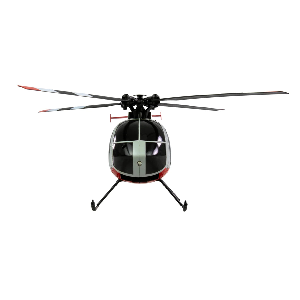 Amewi Hughes MD500 Helikopter Zivil 4-Kanal 6G 25354 Helikopter RTF – Draufsicht mit vier Rotorblättern und Kufen
