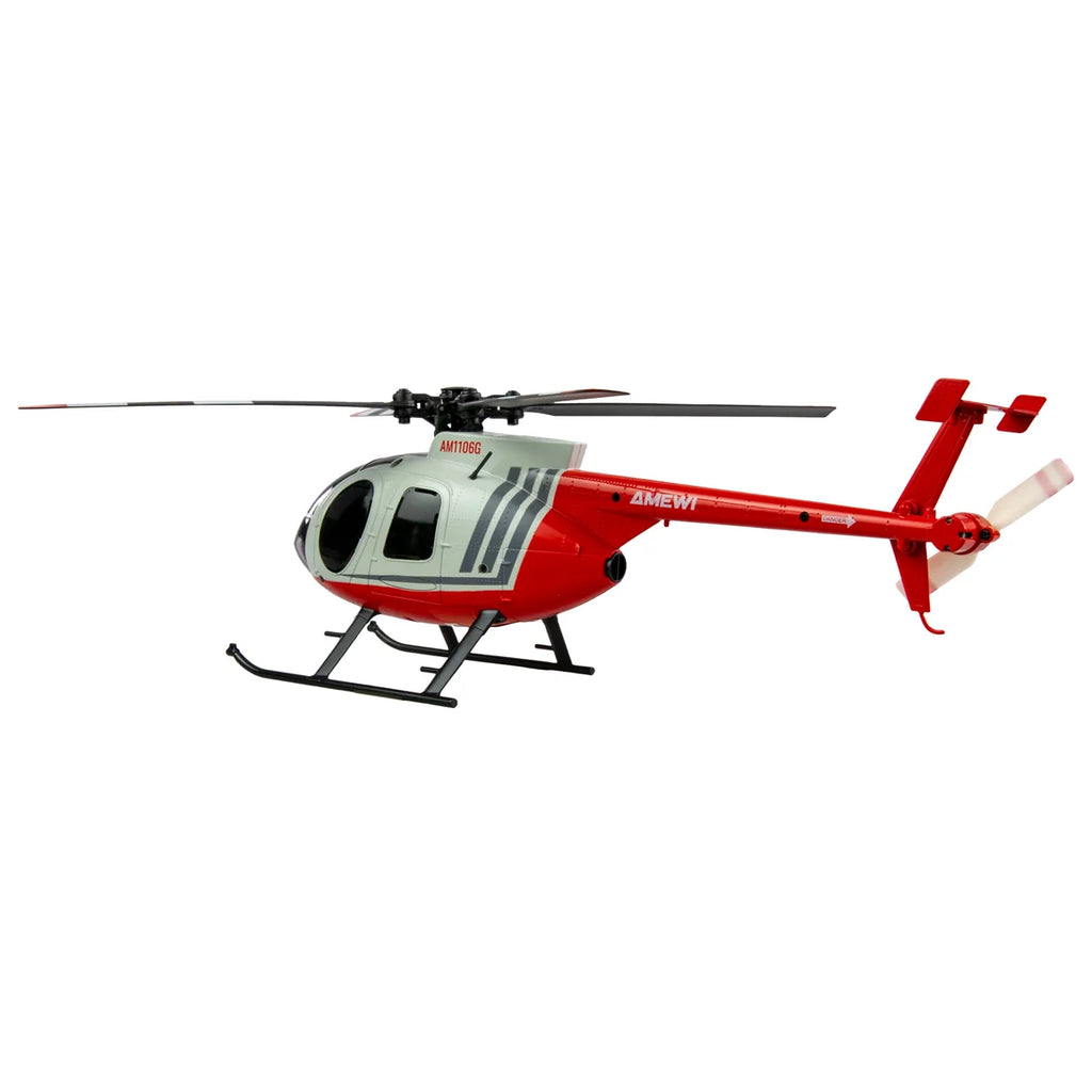 Amewi Hughes MD500 Helikopter Zivil 4-Kanal 6G 25354 Helikopter RTF – Seitenansicht mit Rotorblättern und Heckrotor