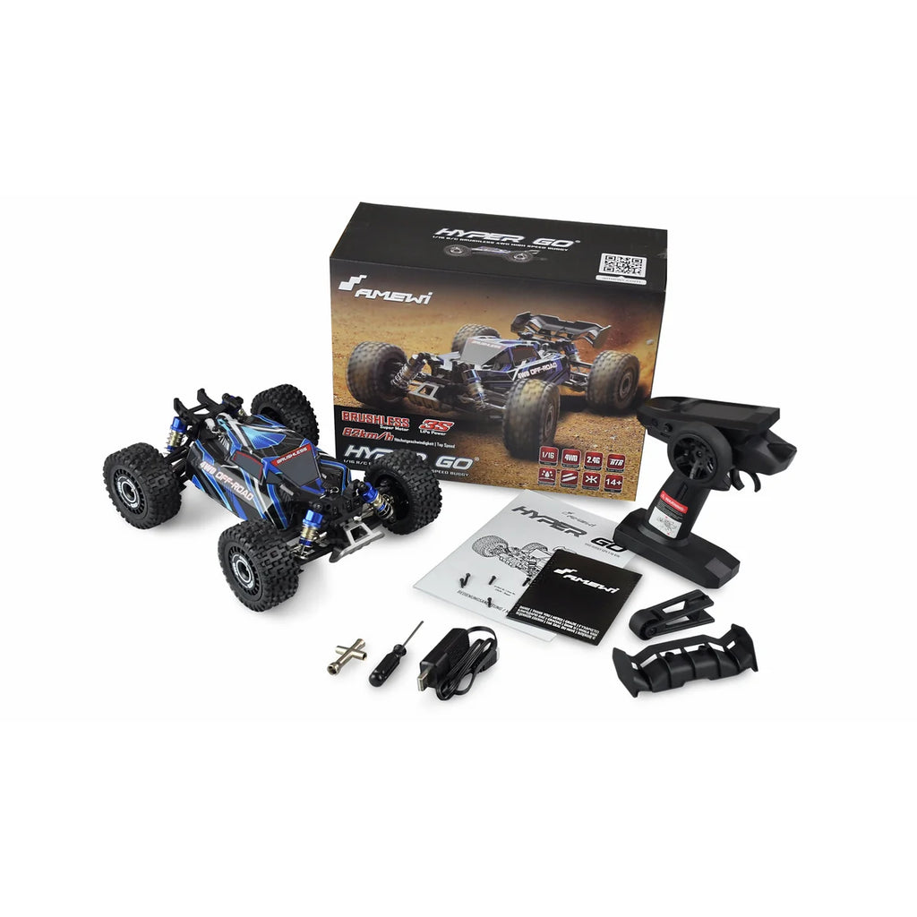 Amewi Hyper GO Buggy brushless 3S 4WD blau 22626 im Maßstab 1:16 Buggy RTR – Lieferumfang und Zubehör