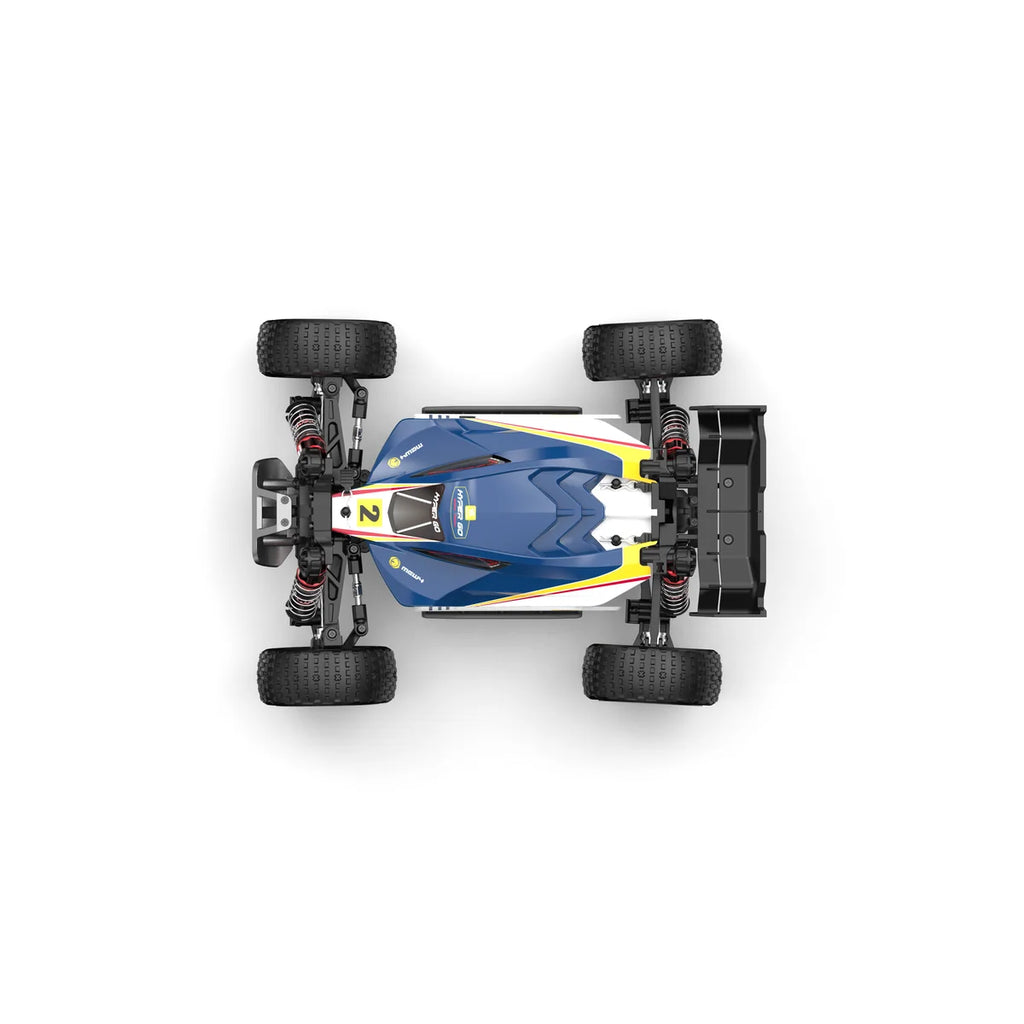 Amewi Hyper Go Buggy V2 brushless 4WD 22798 im Maßstab 1:16 Buggy RTR – Draufsicht mit blauer Karosserie und gelben Akzenten