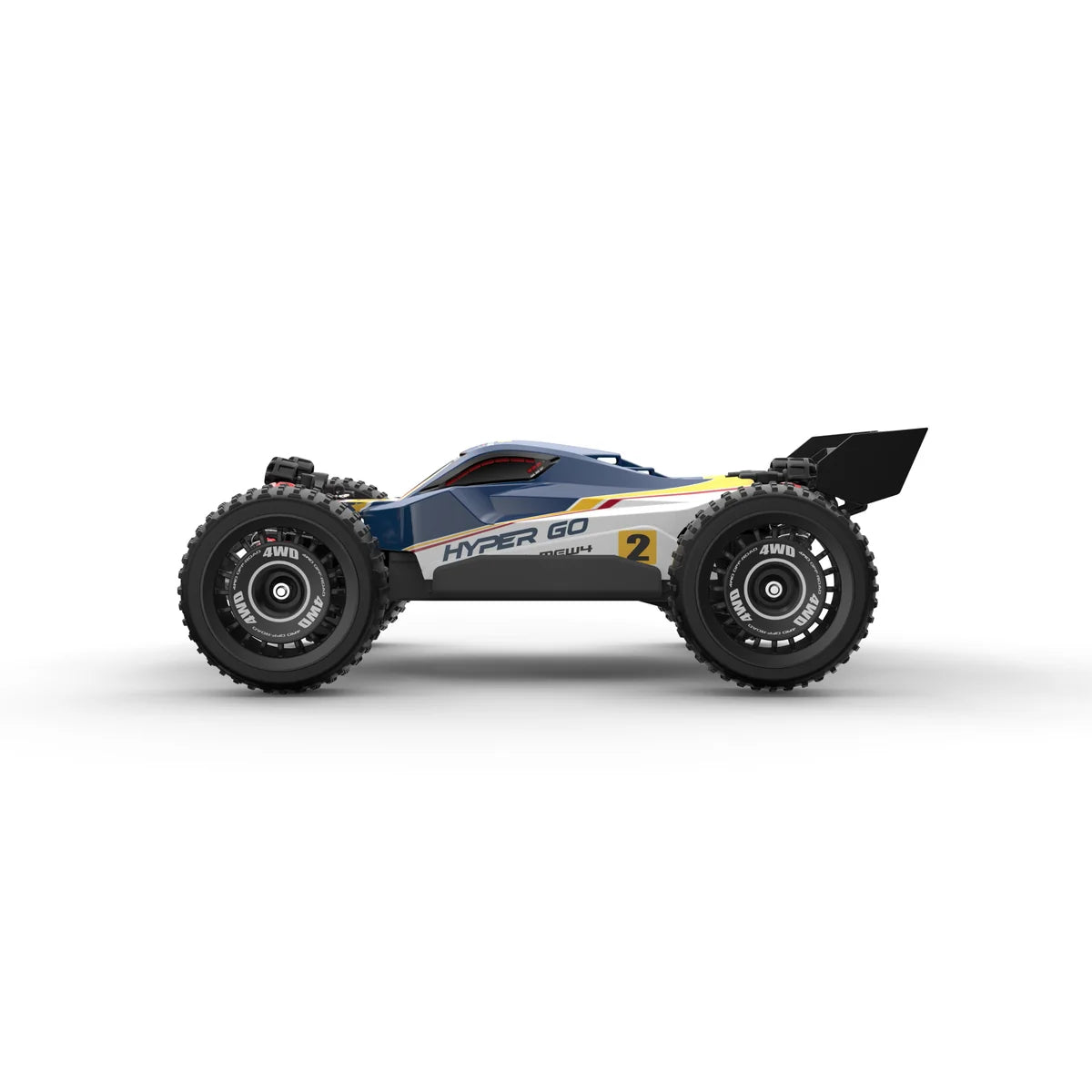 Amewi Hyper Go Buggy V2 brushless 4WD 22798 im Maßstab 1:16 Buggy RTR – Seitenansicht mit großen Geländereifen und Spoiler
