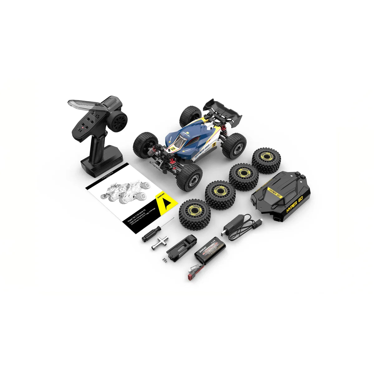 Amewi Hyper Go Buggy V2 brushless 4WD 22798 im Maßstab 1:16 Buggy RTR – Lieferumfang und Zubehör
