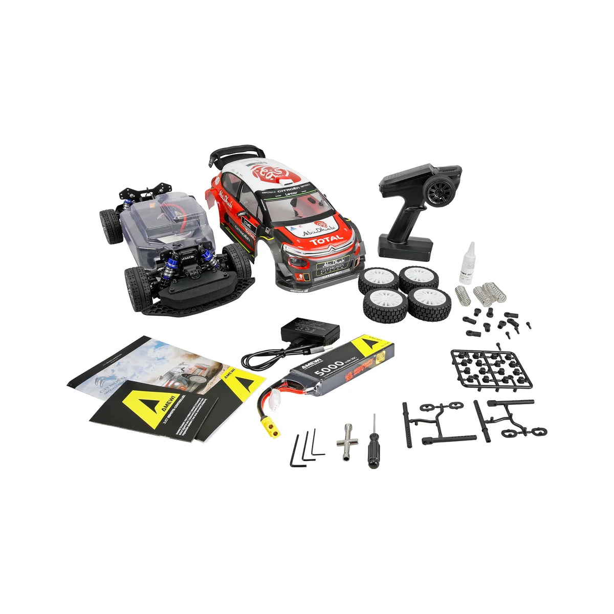 Amewi Hyper Go Citroen C3 WRC Rallye brushless 4WD 21144 im Maßstab 1:10 Onroad RTR – Lieferumfang und Zubehör