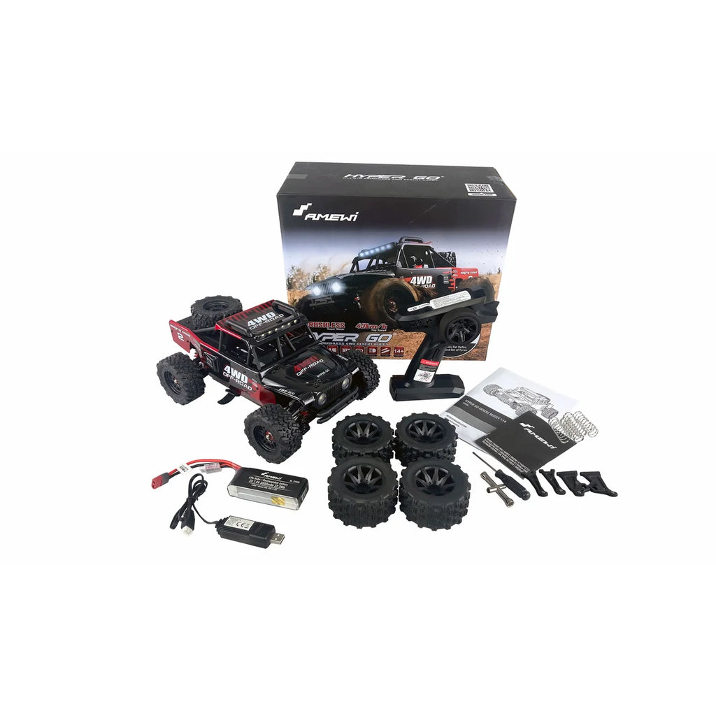 Amewi Hyper GO Desert Buggy brushless 4WD schwarz/rot 22658 im Maßstab 1:14 Buggy RTR – Lieferumfang und Zubehör