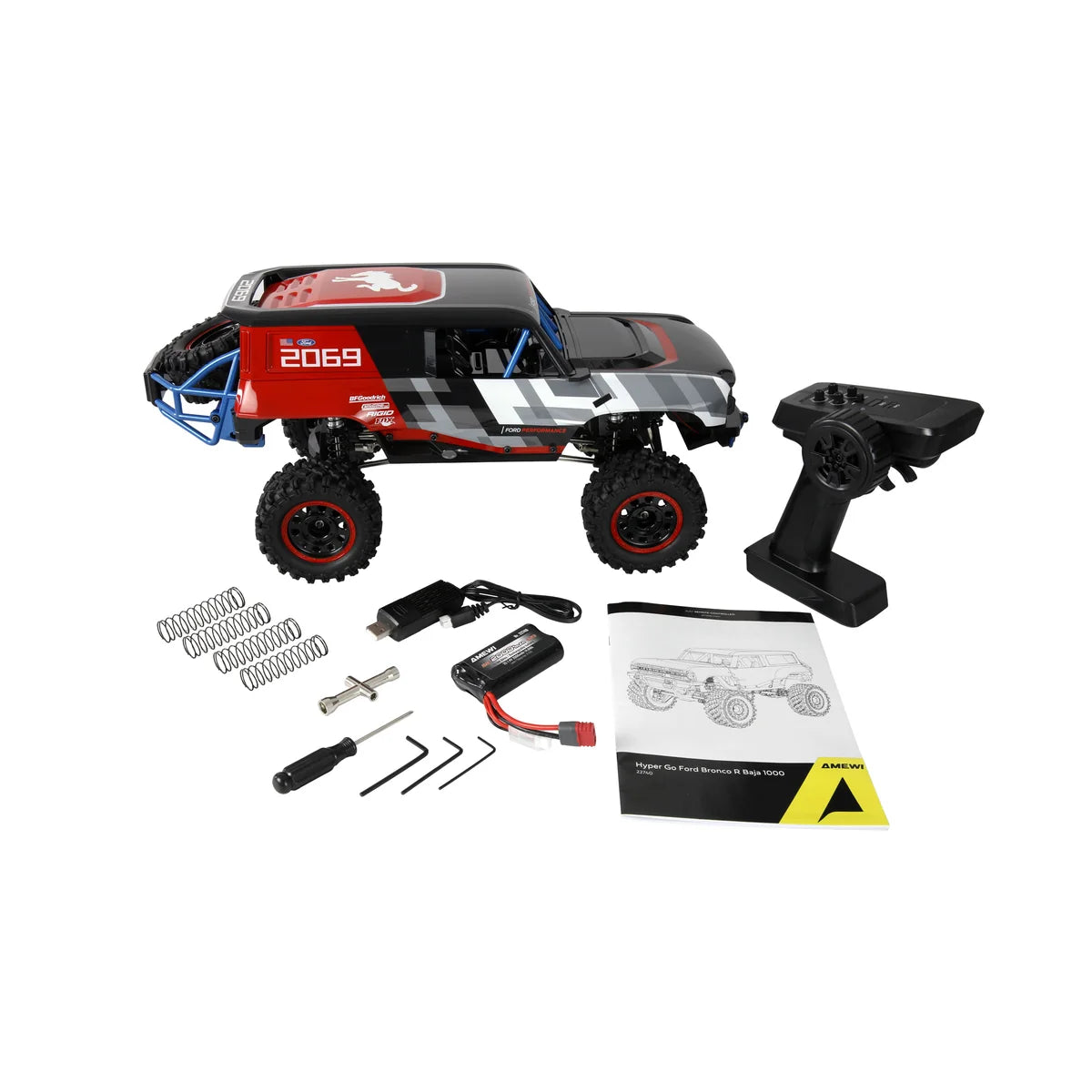 Amewi Hyper GO Ford Bronco Baja 1000 Brushless 22740 im Maßstab 1:12 Offroad RTR – Lieferumfang und Zubehör