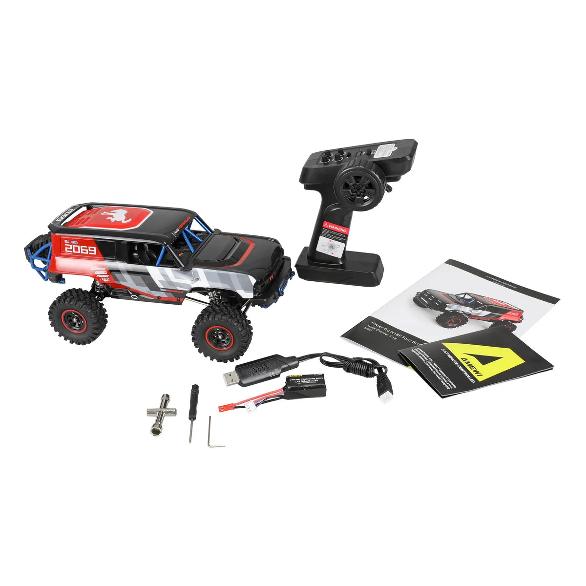 Amewi Hyper Go H18P Ford Bronco Baja 1000 brushless 22805 im Maßstab 1:18 Offroad RTR – Lieferumfang und Zubehör