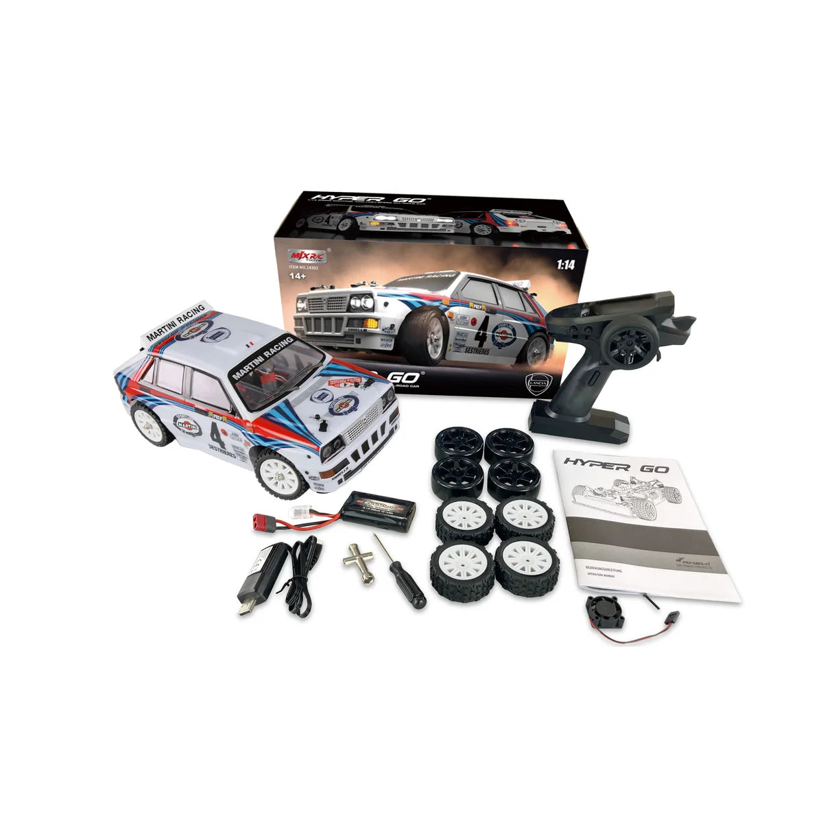 Amewi Hyper Go Lancia Delta HF Integrale Rallye/Drift 4WD 21109 im Maßstab 1:14 Drift RTR – Lieferumfang und Zubehör