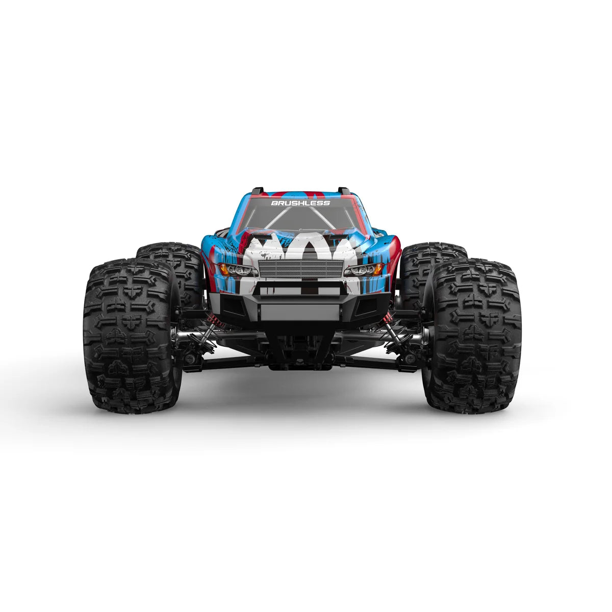 Amewi Hyper Go Monstertruck V2 brushless 4WD blau/weiß 22796 im Maßstab 1:16 Monster Truck RTR – Frontansicht