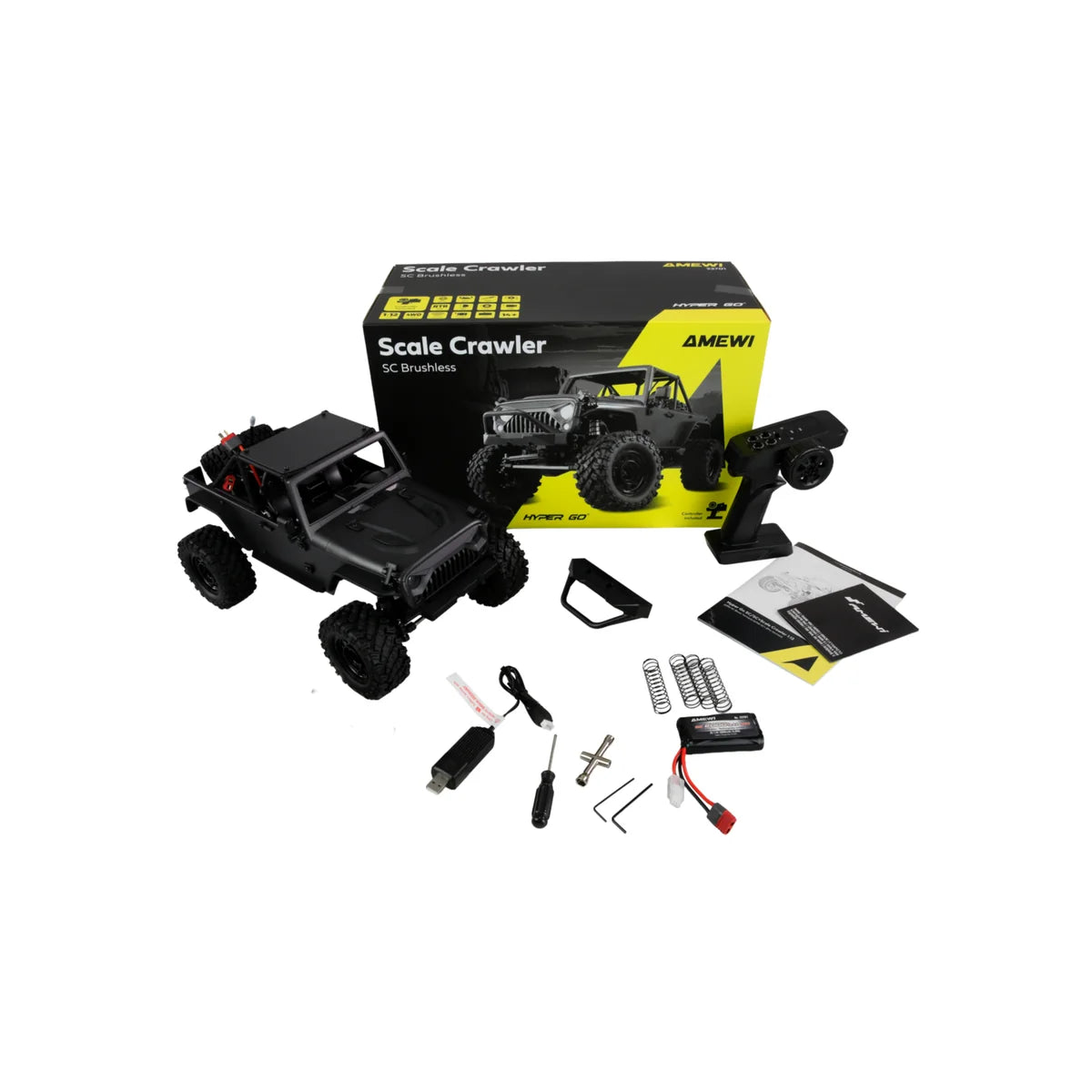 Amewi Hyper Go SC Scale Crawler brushless anthrazit 22701 im Maßstab 1:12 Crawler RTR – Lieferumfang und Zubehör