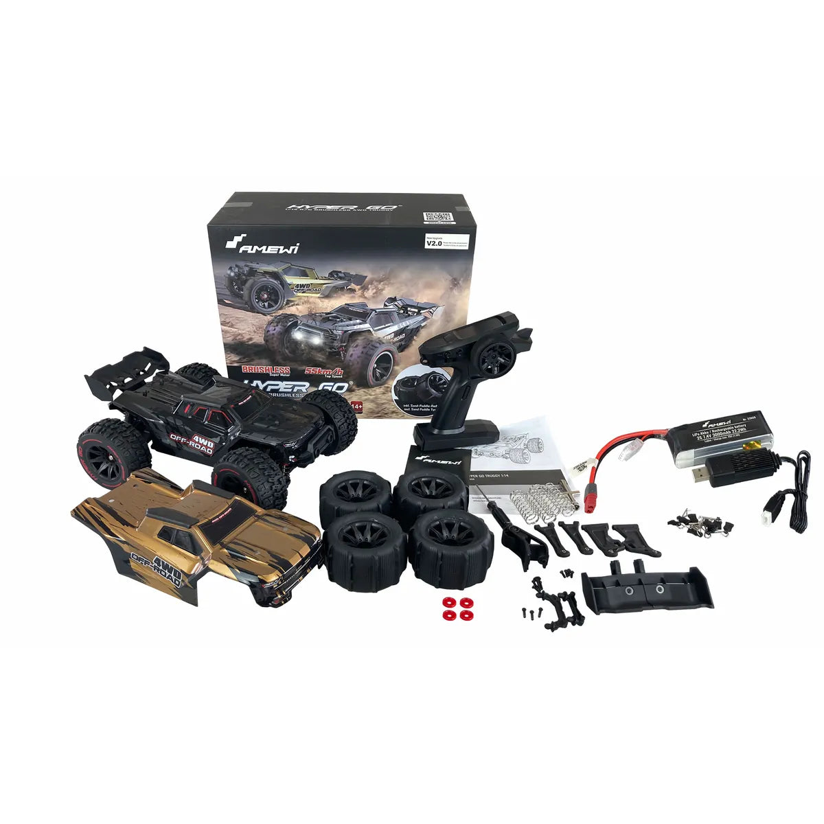Amewi Hyper GO Truggy brushless 4WD schwarz 22659 im Maßstab 1:14 Offroad RTR – Lieferumfang und Zubehör