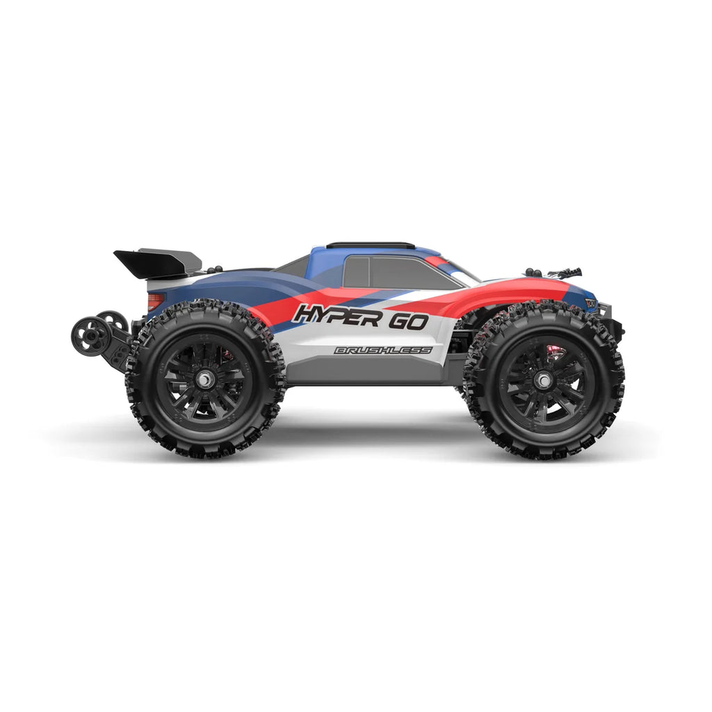 Amewi Hyper Go Truggy V2 brushless 4WD blau/rot 22797 im Maßstab 1:16 Offroad RTR – Seitenansicht