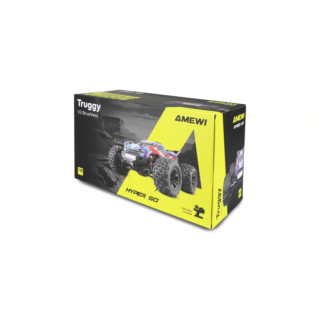 Amewi Hyper Go Truggy V2 brushless 4WD blau/rot 22797 im Maßstab 1:16 Offroad RTR – Verpackung