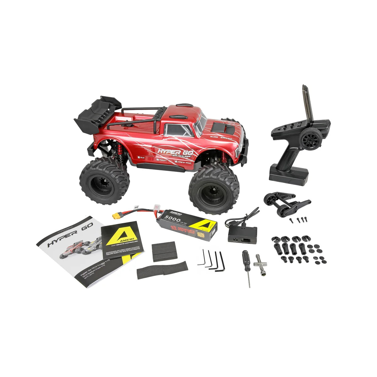 Amewi Hyper Go TX10 Truggy Brushless Rot 22772 im Maßstab 1:10 Offroad RTR – Lieferumfang und Zubehör