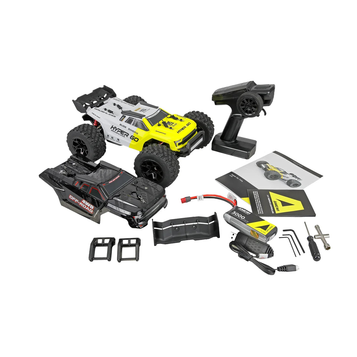 Amewi Hyper GO TX14 Truggy brushless 4WD 22758 im Maßstab 1:14 Offroad RTR – Lieferumfang und Zubehör