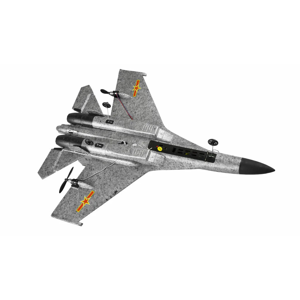 Amewi J-11 Flugzeug mit Gyro 3-Kanal 335mm 24090 Flugzeug RTF – Draufsicht mit grauen Tragflächen und schwarzem Rumpf