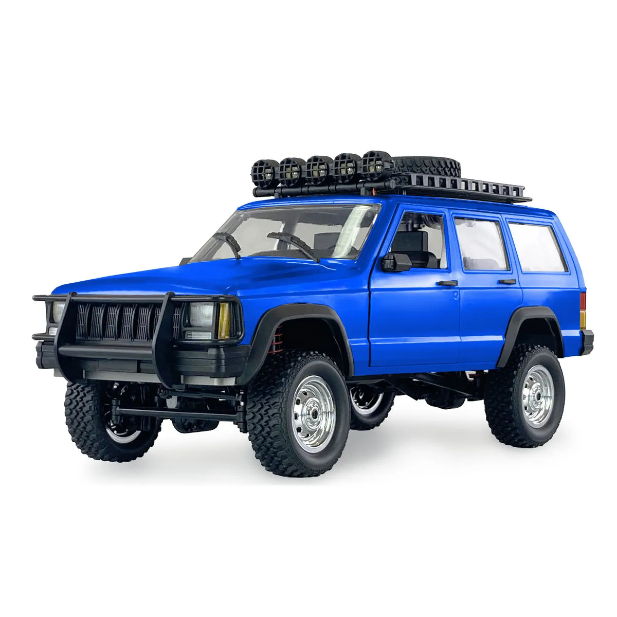 Amewi JC-X12 Scale Geländewagen Blau 22633 im Maßstab 1:12 Offroad RTR – Seitenansicht mit Dachgepäckträger und Geländereifen