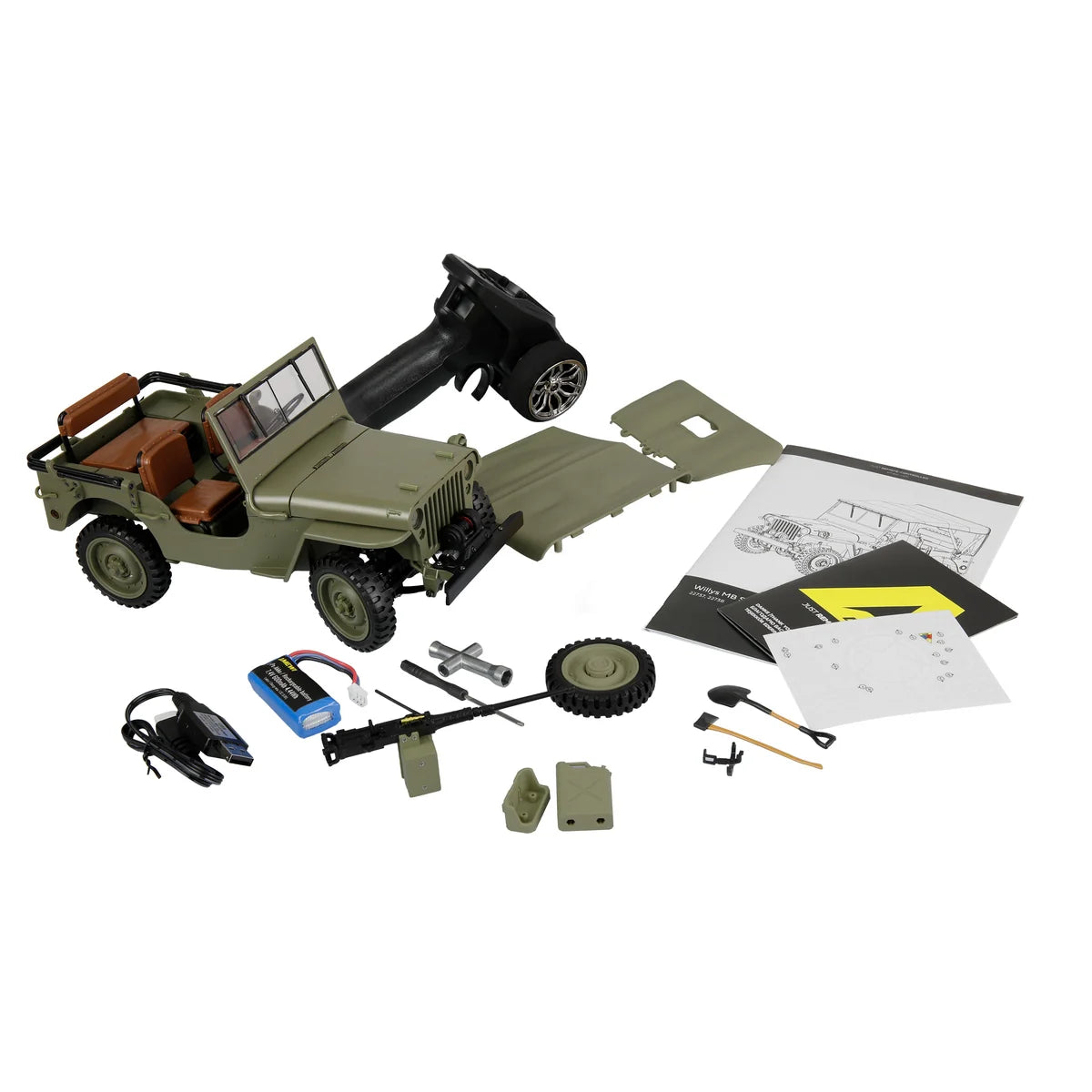Amewi Jeep Willys MB Scale Crawler 4WD Grün 22737 im Maßstab 1:14 Crawler RTR – Lieferumfang und Zubehör