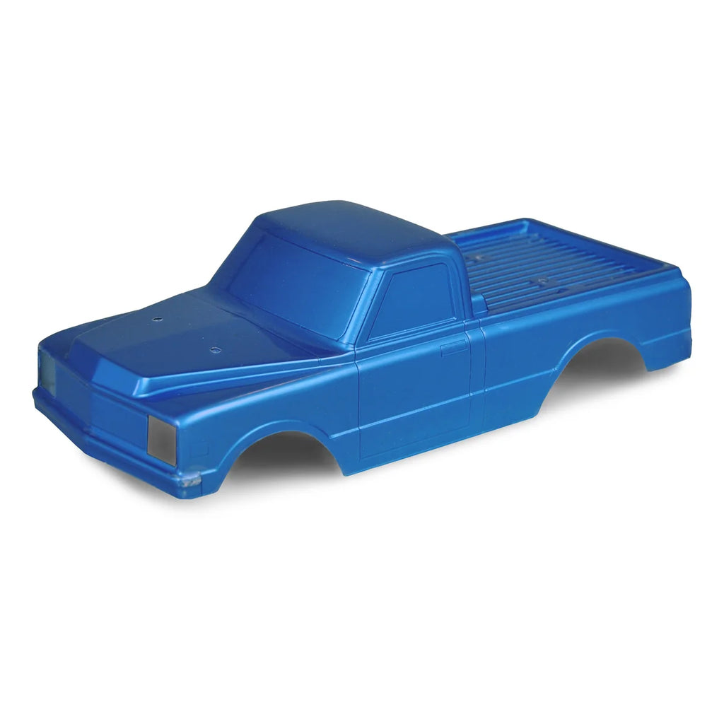 Amewi Karosserie Convoy metallic blau lackiert für AMXRock AM18 015-18018 Crawler – Seitenansicht mit Ladefläche und Rädern