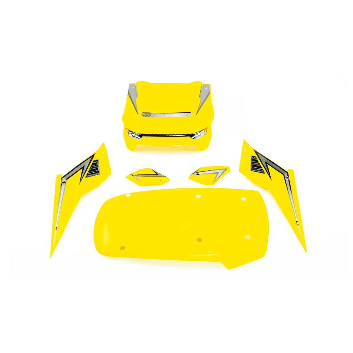 Amewi Karosserie Hammerhead gelb 002-TS072Y Buggy – Lieferumfang und Zubehör Karosserieteile gelb ausgelegt, montiert
