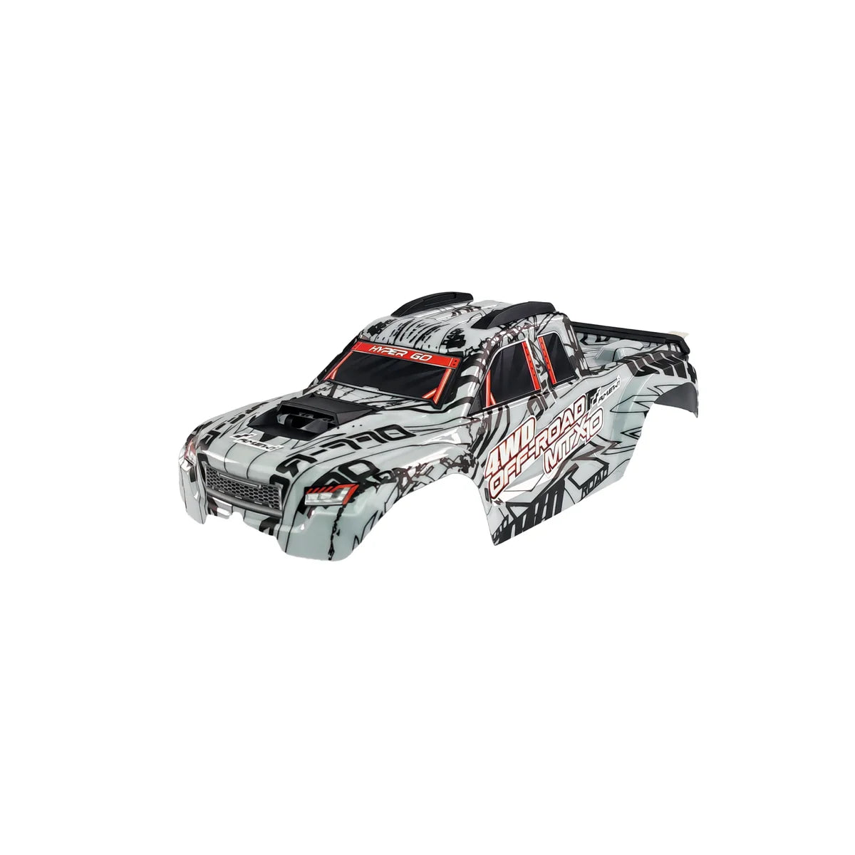 Amewi Karosserie MTX10 für Hyper Go MTX10 Grau 012-HPG1030B – Draufsicht mit Spoiler, Dachaufbau und Motorsichtfenster