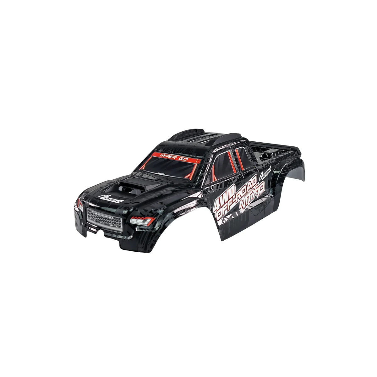 Amewi Karosserie MTX10 für Hyper Go MTX10 Schwarz 012-HPG1030A – Seitenansicht mit Spoiler und Dekorstreifen