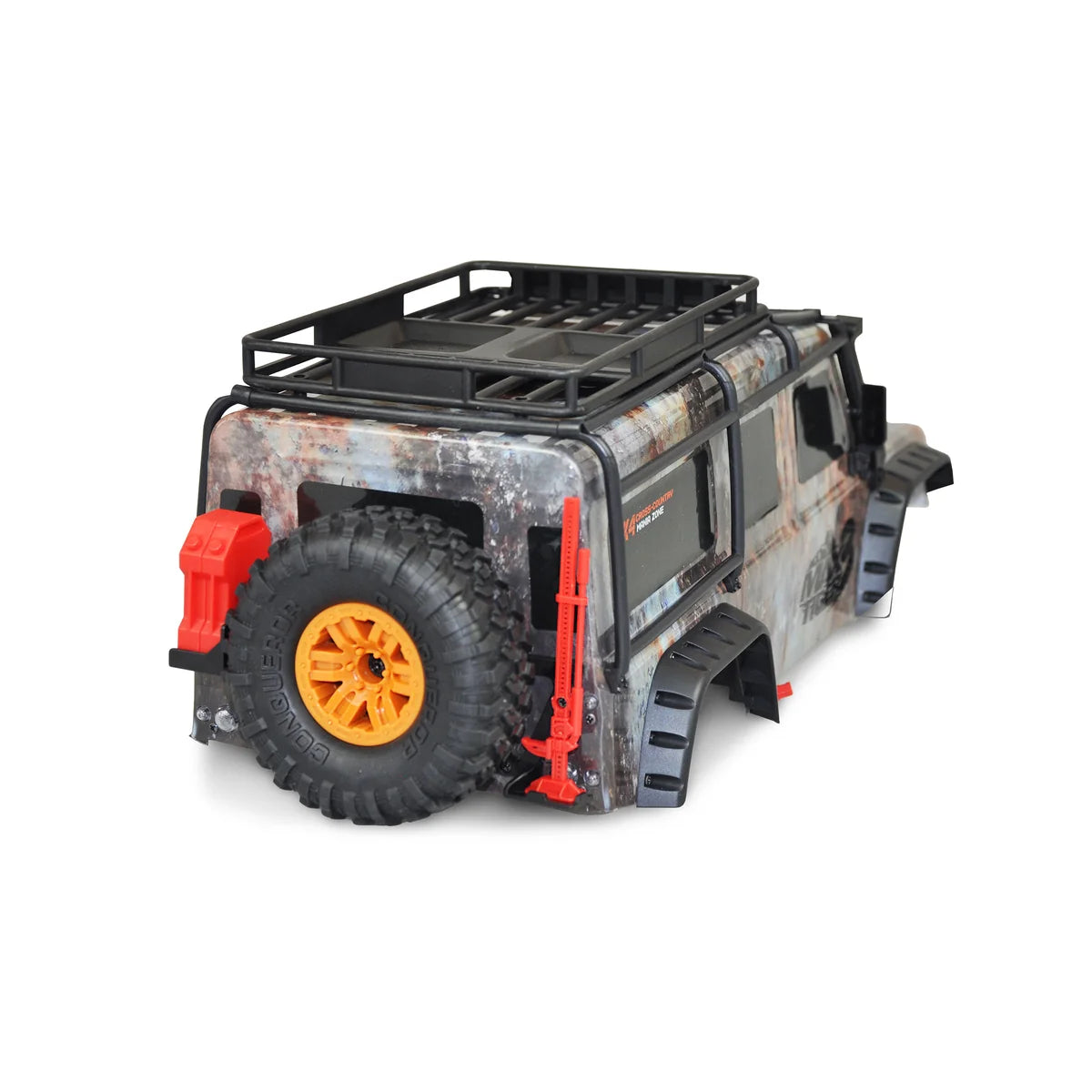Amewi Karosserie Set Dirt Climbing SUV 017-1053 Crawler – Rückansicht mit Dachgepäckträger und Ersatzreifen