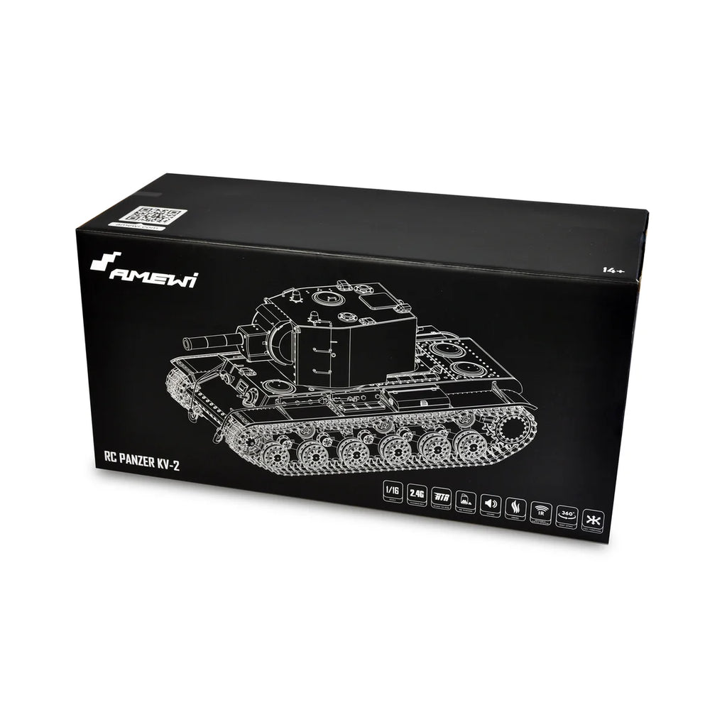 Amewi KV2 Standard Line IR/BB 23122 im Maßstab 1:16 Panzer RTR – Verpackung Produktverpackung Karton mit Zeichnung