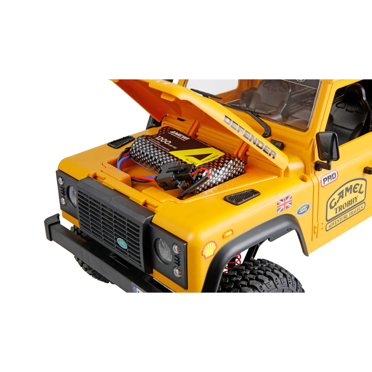 Amewi Land Rover Defender 90 Scale Crawler 4WD gelb 22565 im Maßstab 1:12 Crawler RTR – Draufsicht