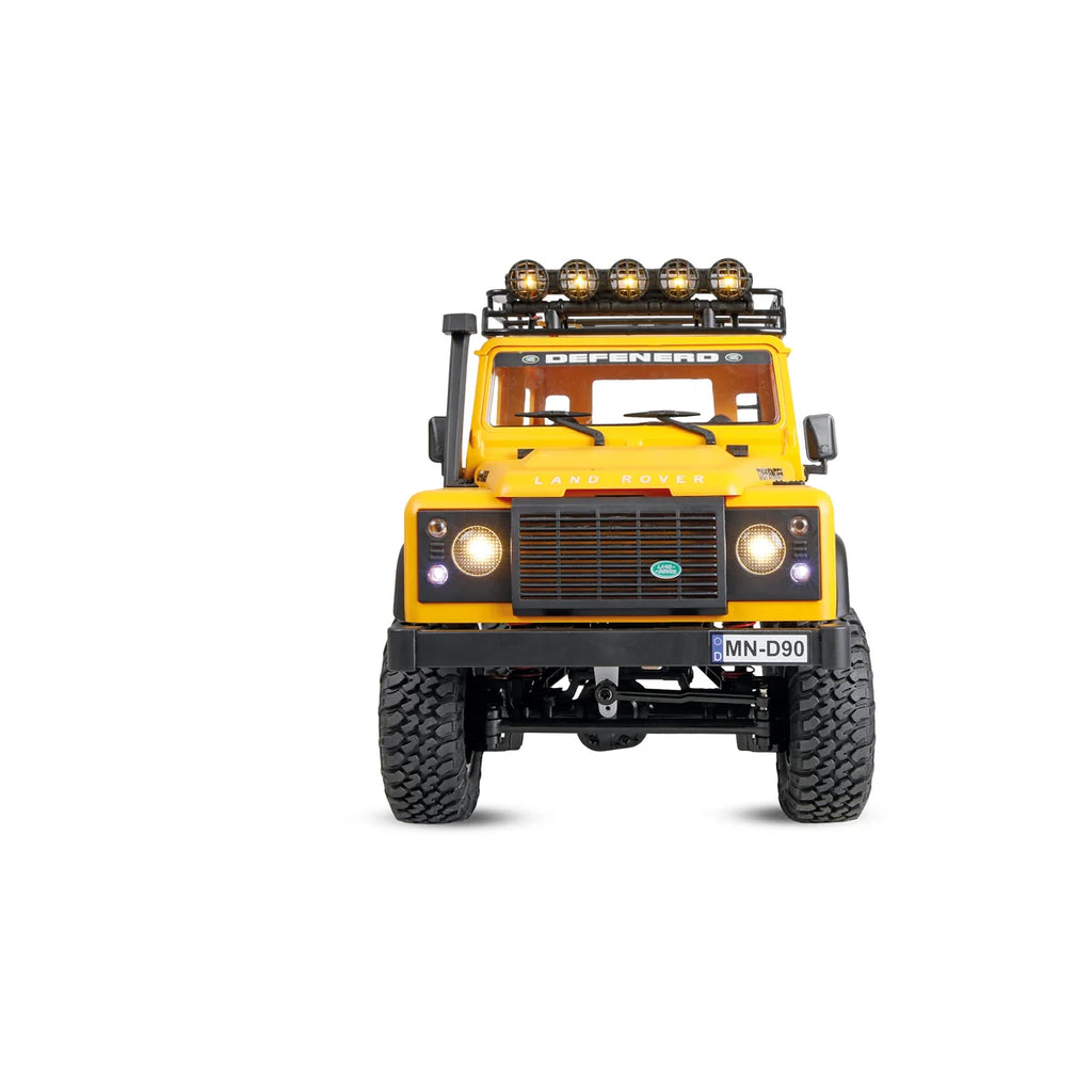 Amewi Land Rover Defender 90 Scale Crawler 4WD gelb 22565 im Maßstab 1:12 Crawler RTR – Frontansicht