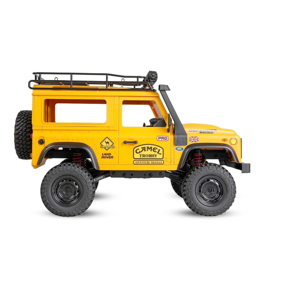 Amewi Land Rover Defender 90 Scale Crawler 4WD gelb 22565 im Maßstab 1:12 Crawler RTR – Seitenansicht