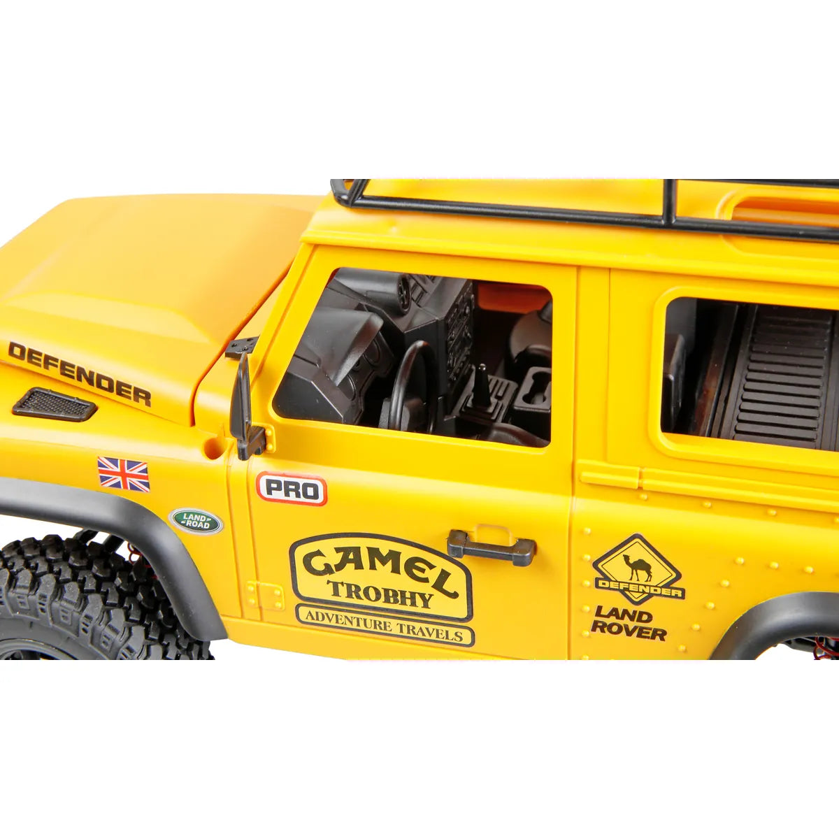 Amewi Land Rover Defender 90 Scale Crawler 4WD gelb 22565 im Maßstab 1:12 Crawler RTR – Seitenansicht