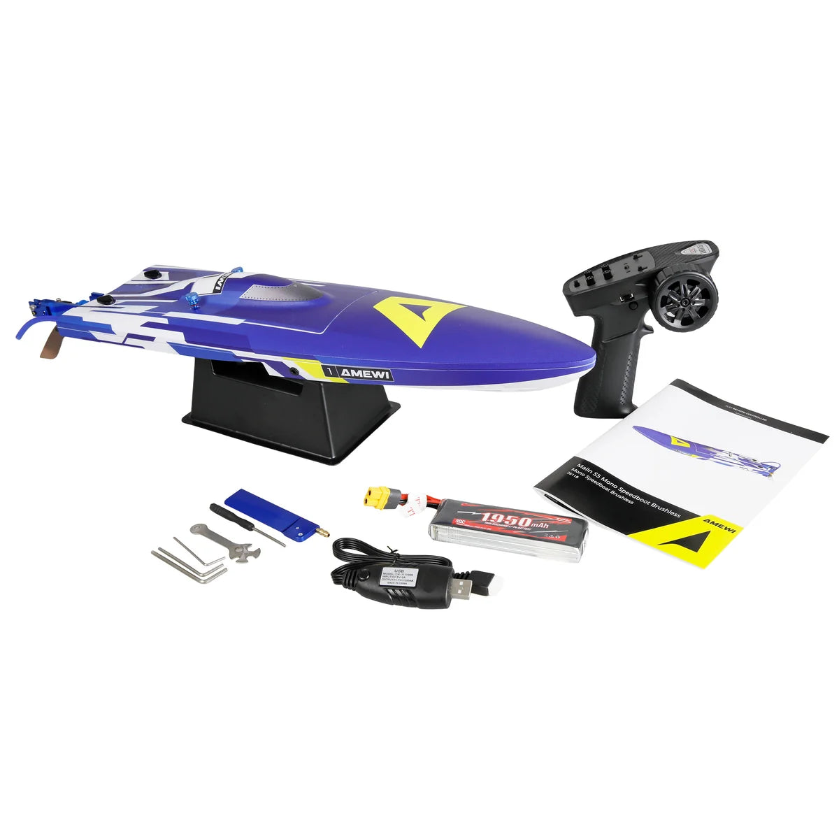 Amewi Marlin S5 Mono-Speedboot Brushless 450mm 26118 Speedboot RTR – Lieferumfang und Zubehör