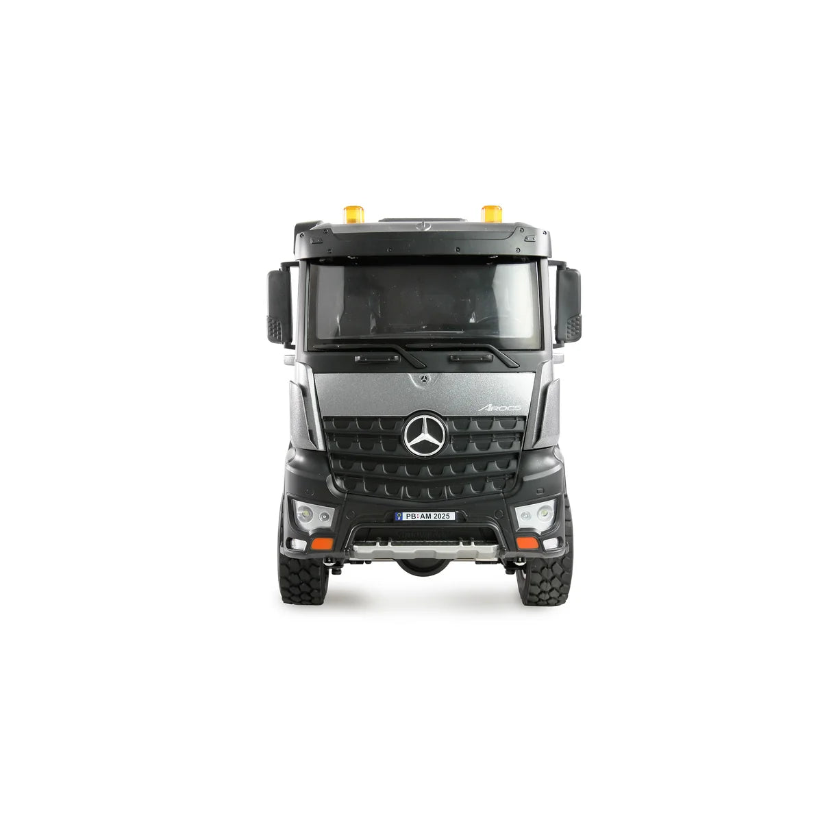Amewi Mercedes-Benz Arocs Kipper 6x6 Anthrazit 22685 im Maßstab 1:14 Baumaschine RTR – Frontansicht