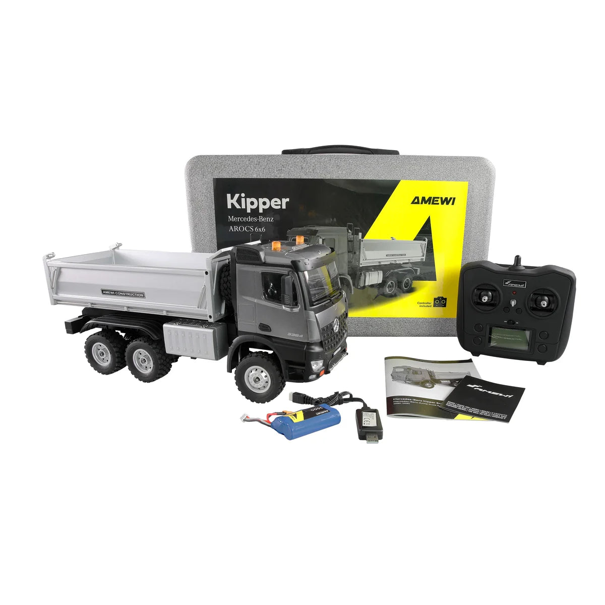 Amewi Mercedes-Benz Arocs Kipper 6x6 Anthrazit 22685 im Maßstab 1:14 Baumaschine RTR – Lieferumfang und Zubehör
