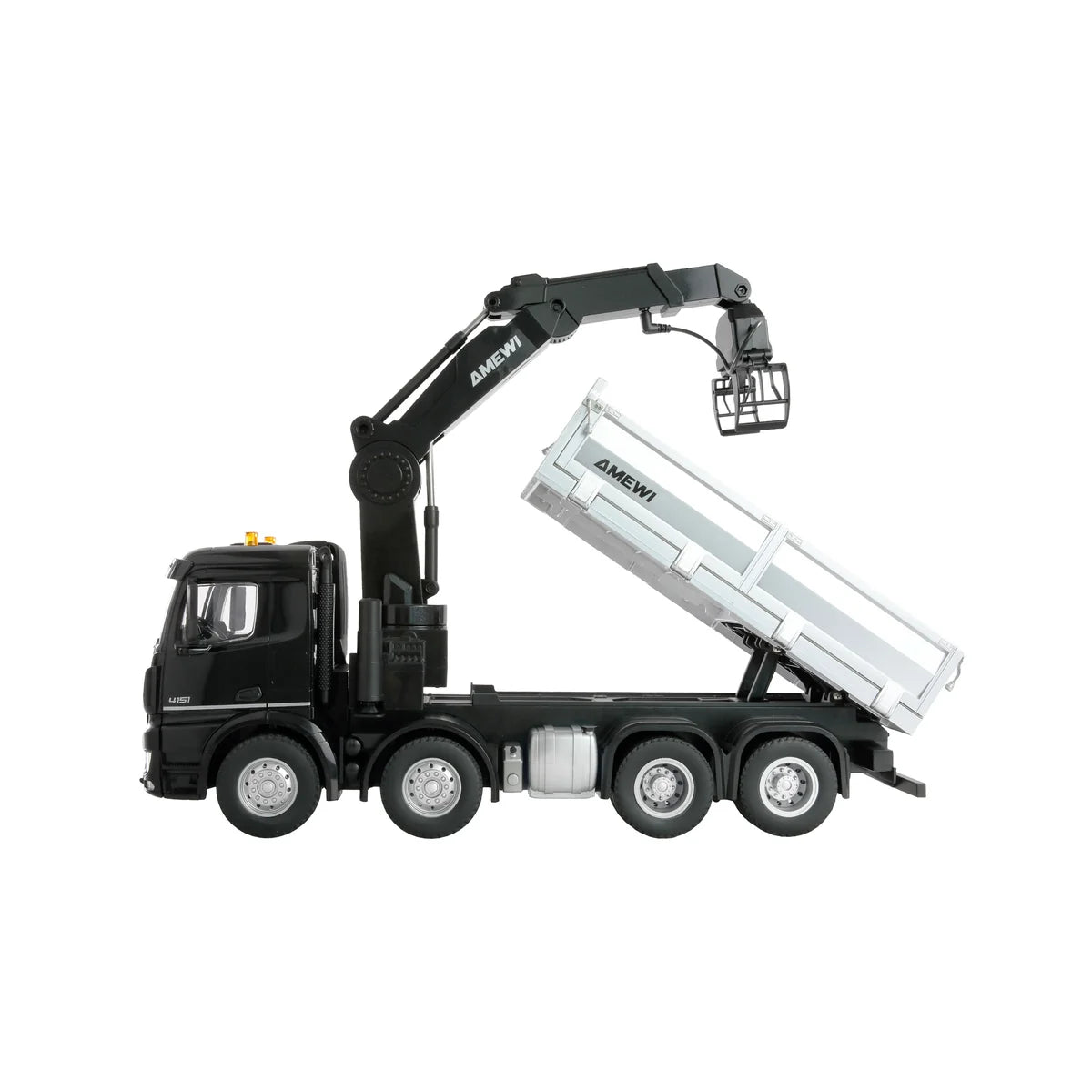 Amewi Mercedes-Benz Arocs Kranwagen mit Kipper 8x4/4 4WD 22716 im Maßstab 1:18 Baumaschine RTR – Seitenansicht