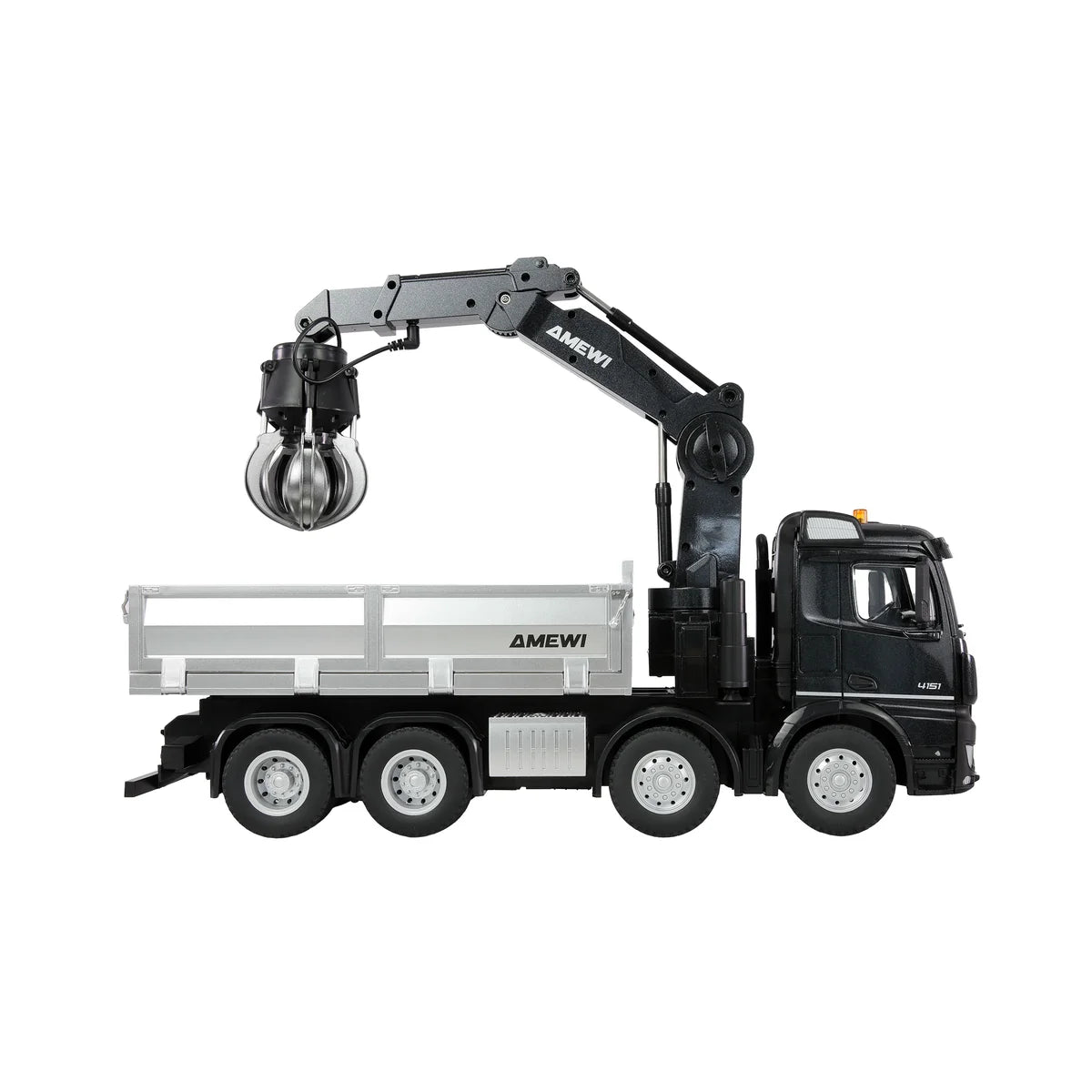 Amewi Mercedes-Benz Arocs Kranwagen mit Kipper 8x4/4 4WD 22716 im Maßstab 1:18 Baumaschine RTR – Seitenansicht