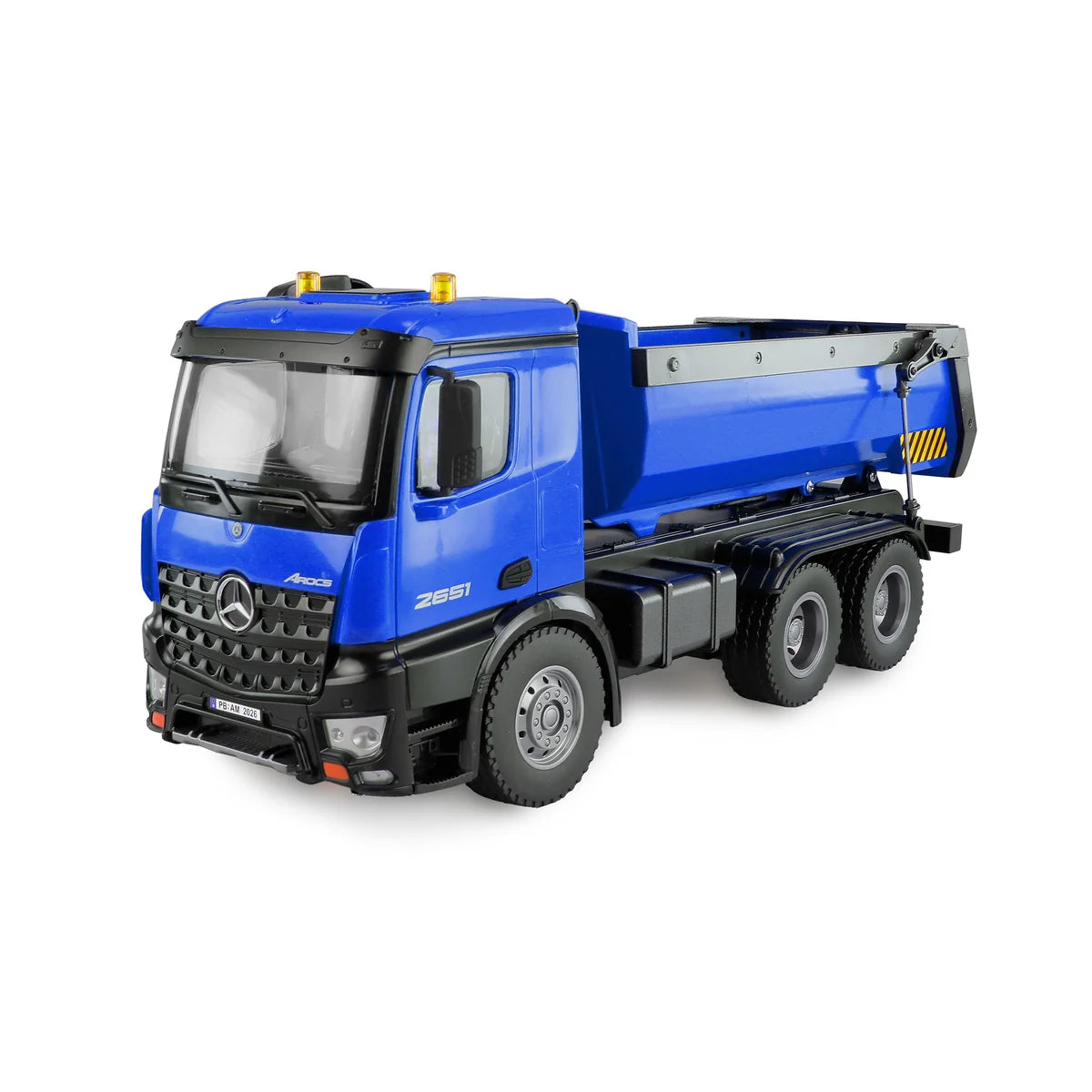 Amewi Mercedes-Benz Arocs Muldenkipper 6x4 Blau 22537 im Maßstab 1:14 Baumaschine RTR – Seitenansicht